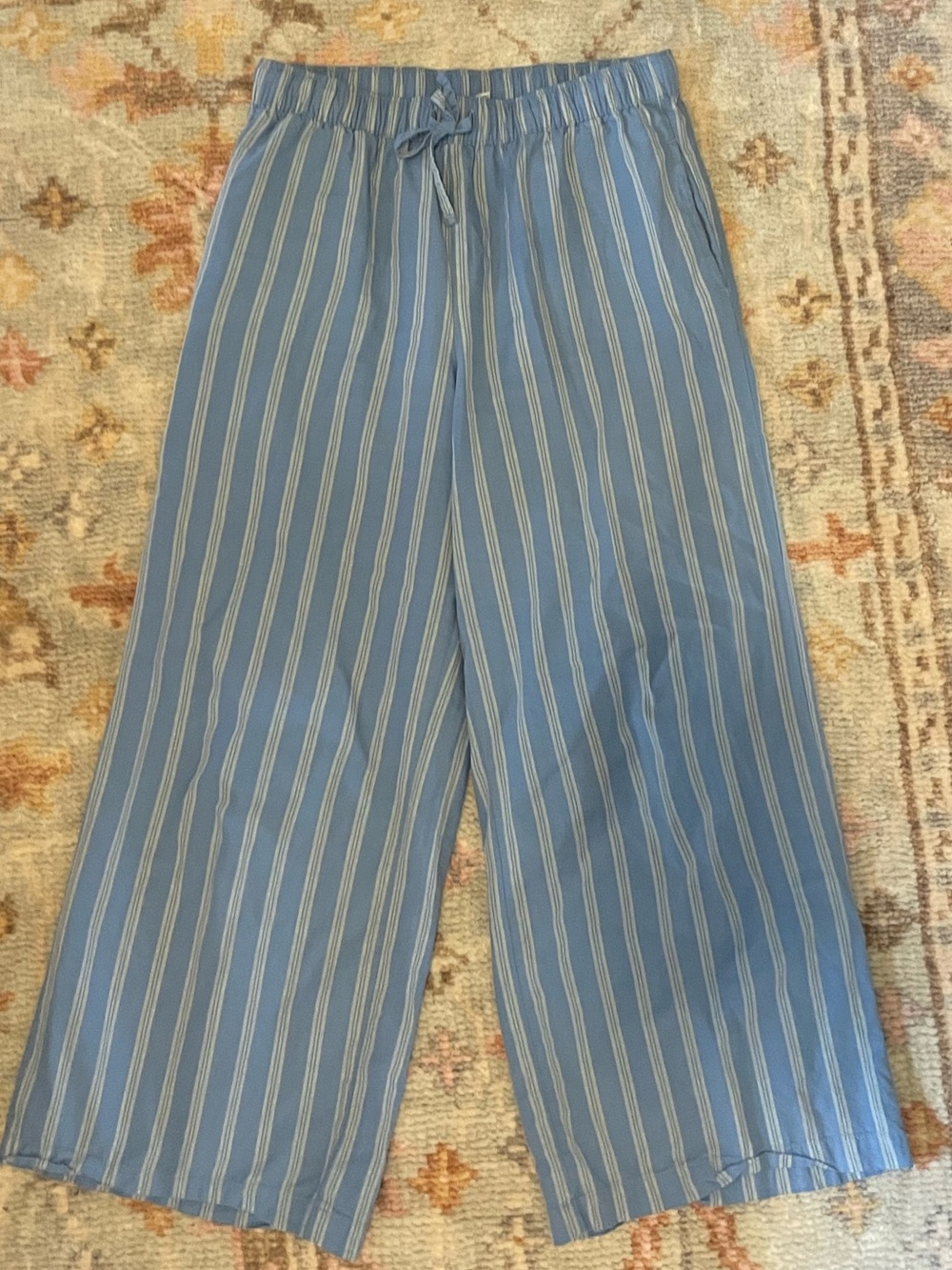Old Navy Blue & Green Striped Wide-Leg Drawstring Pants